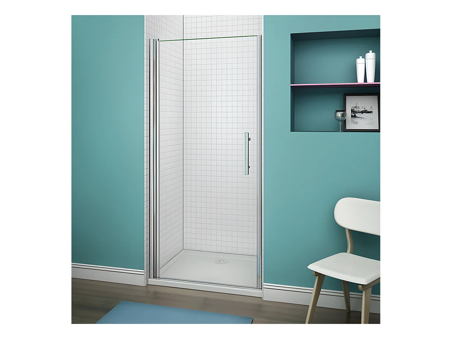 Porte de douche pivotante porte de douche 100x197cm en 6mm verre de sécurité anticalcaire, installation en niche