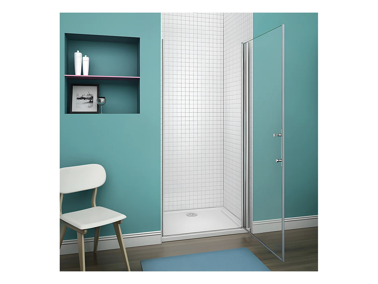 Porte de douche pivotante porte de douche 100x197cm en 6mm verre de sécurité anticalcaire, installation en niche