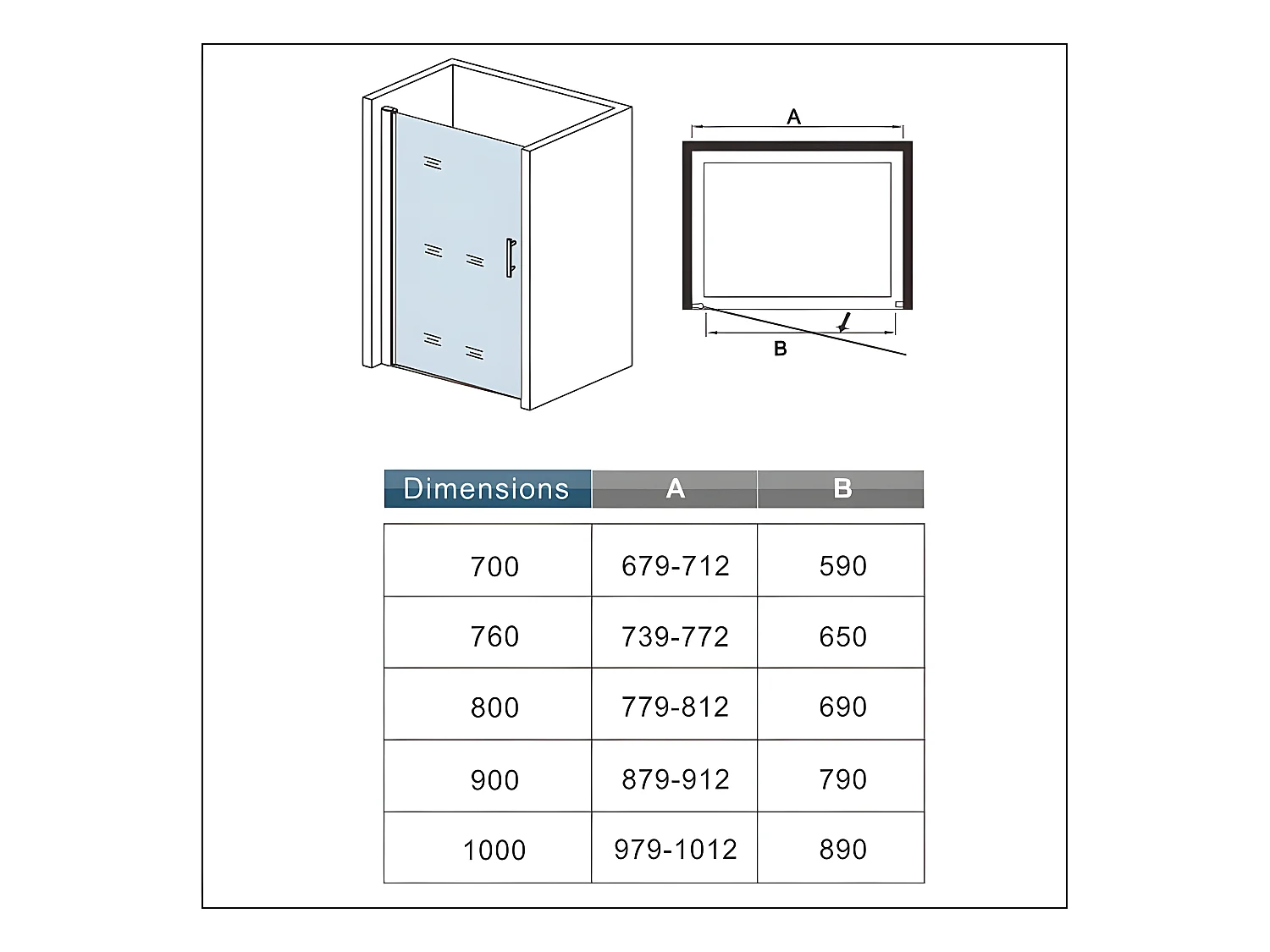 Porte de douche pivotante porte de douche 100x197cm en 6mm verre de sécurité anticalcaire, installation en niche