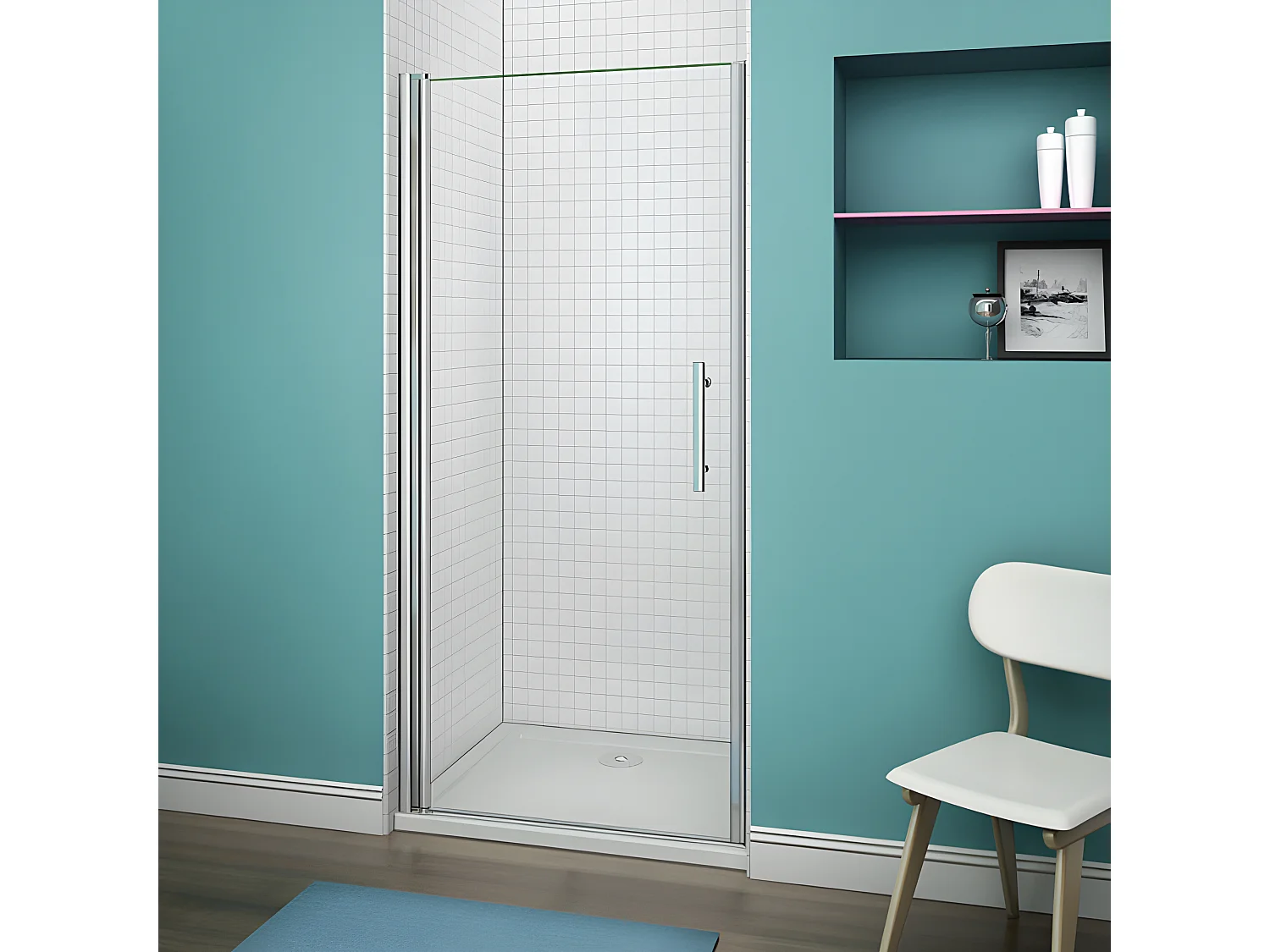 Porte de douche pivotante porte de douche 100x197cm en 6mm verre de sécurité anticalcaire, installation en niche