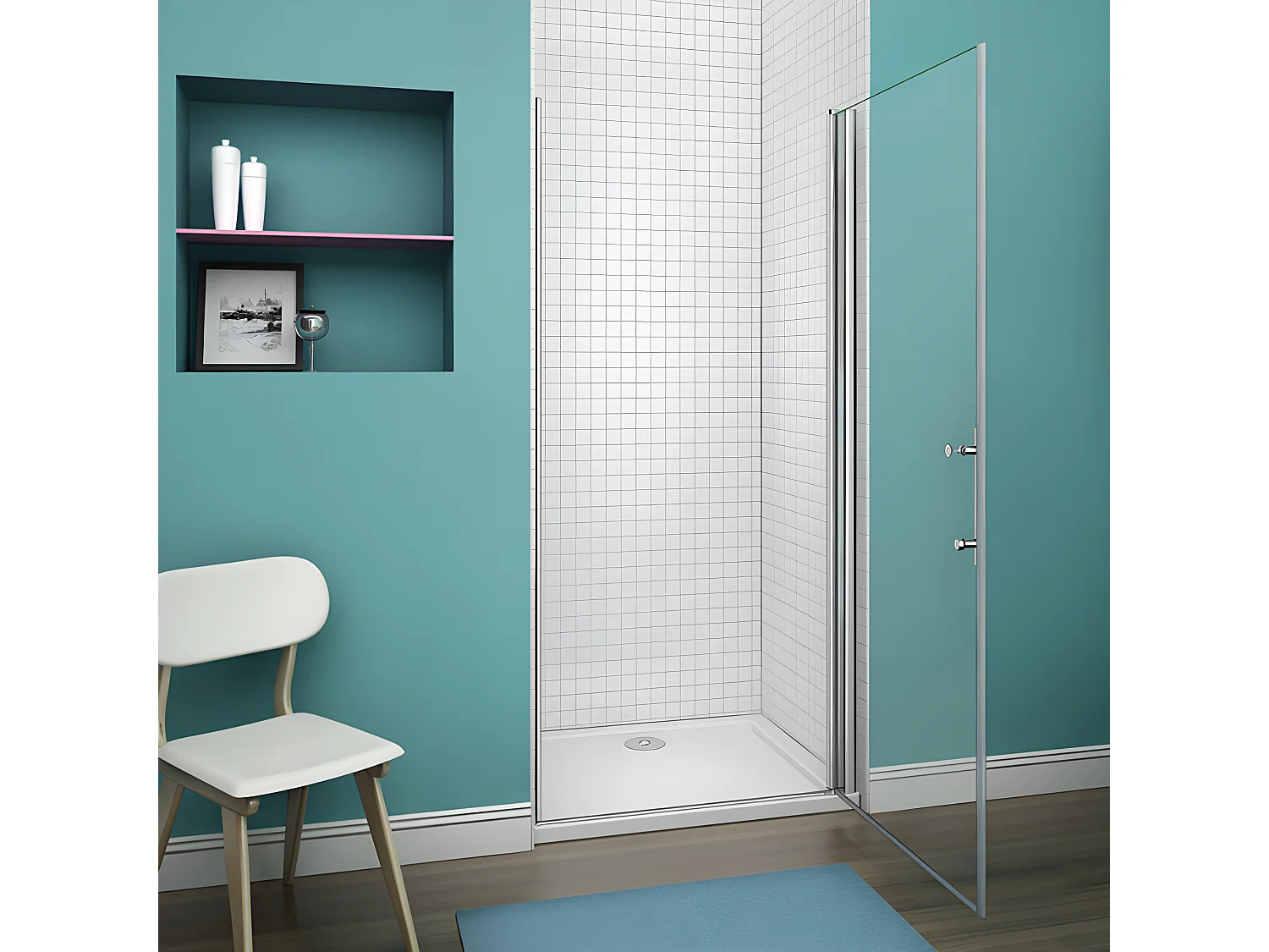 Porte de douche pivotante porte de douche 100x197cm en 6mm verre de sécurité anticalcaire, installation en niche