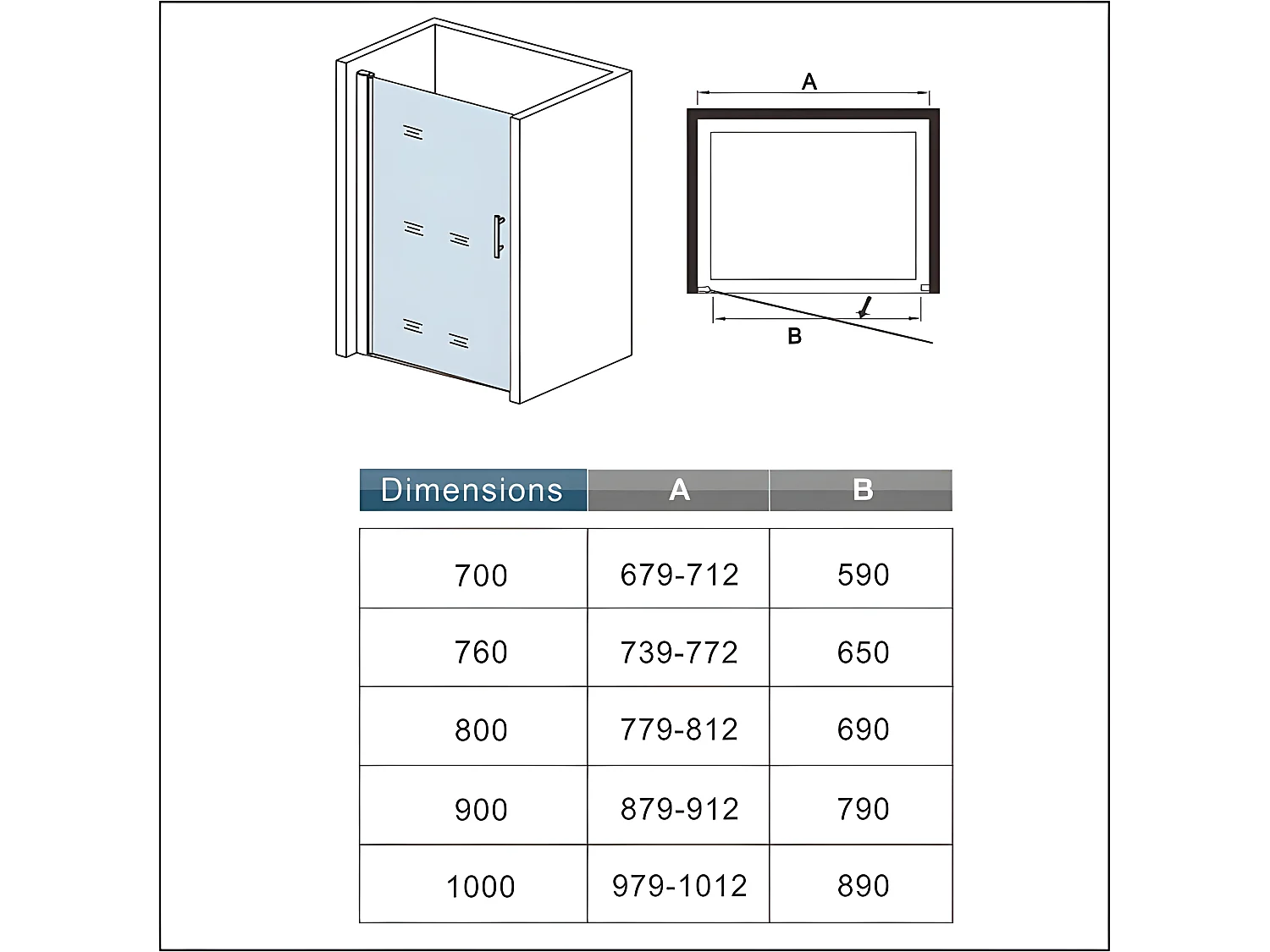 Porte de douche pivotante porte de douche 100x197cm en 6mm verre de sécurité anticalcaire, installation en niche