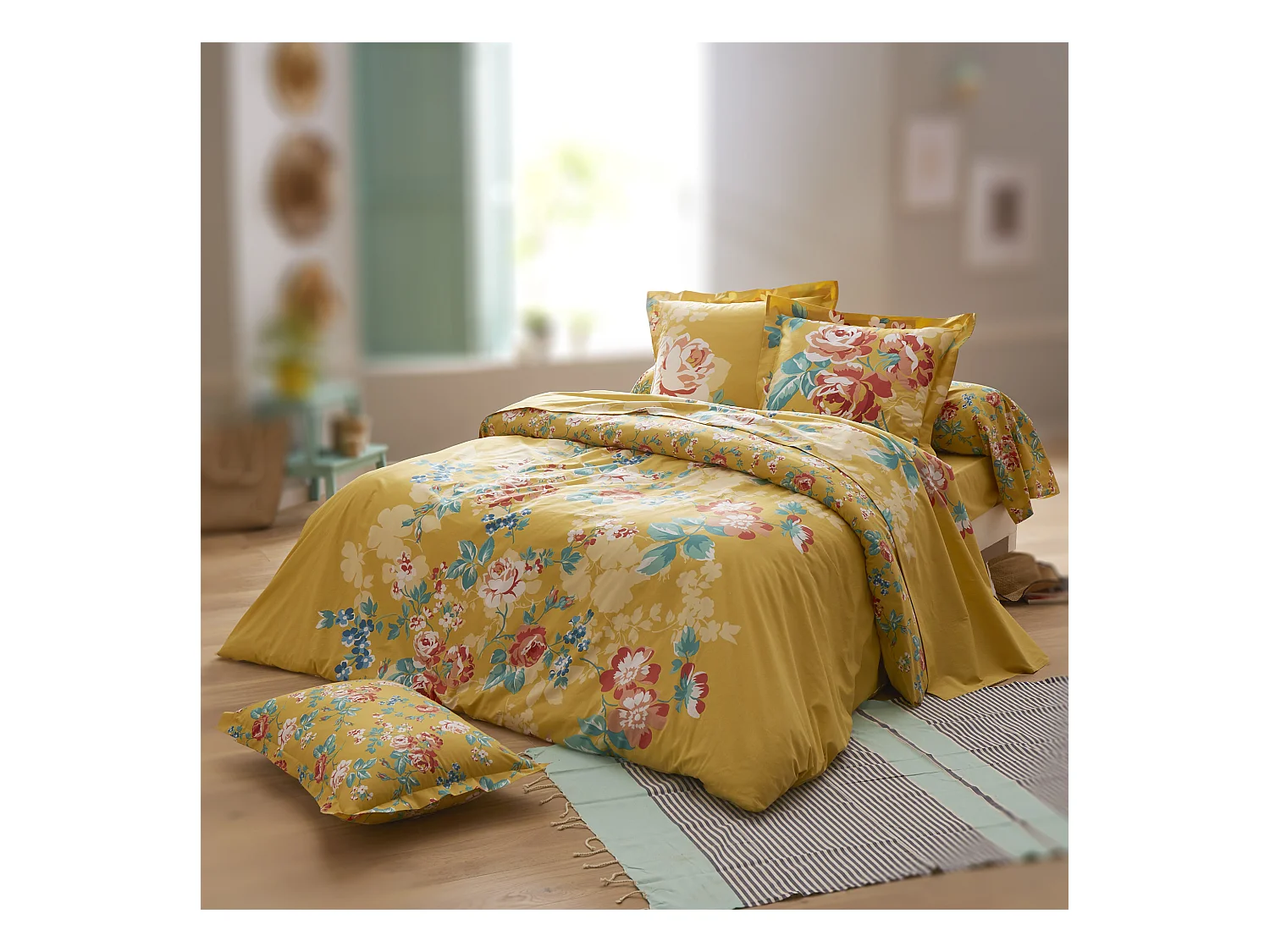 Housse de couette 200x200 cm coton OBSESSION jaune Safran avec impression fixé-lavé