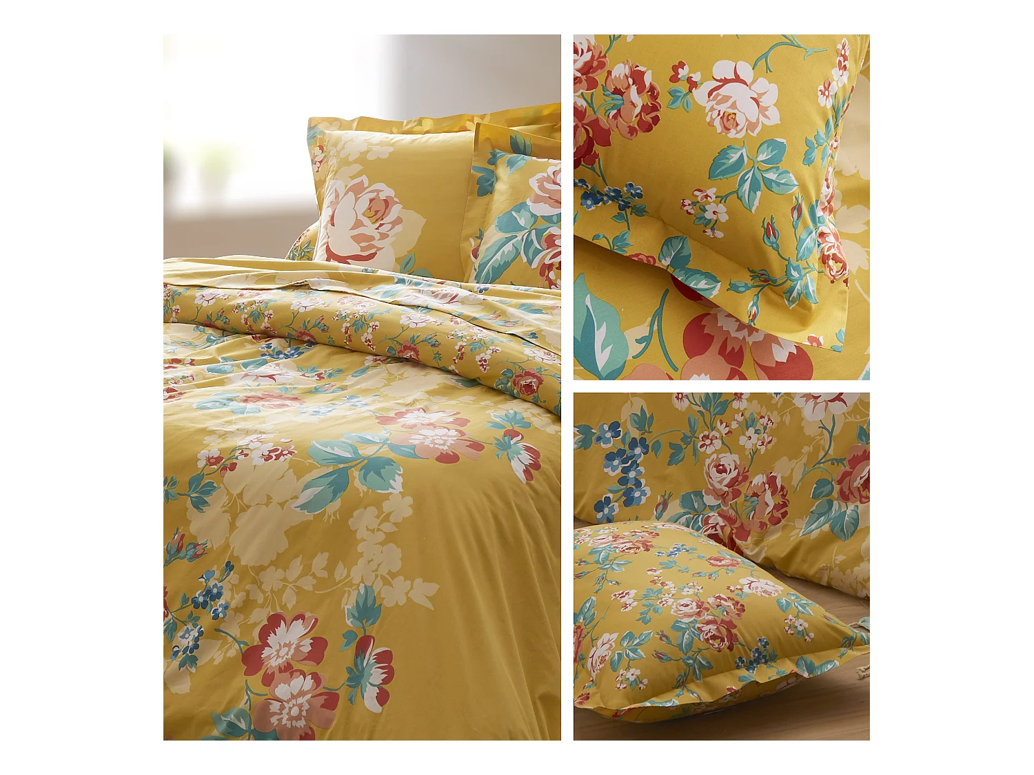 Housse de couette 200x200 cm coton OBSESSION jaune Safran avec impression fixé-lavé