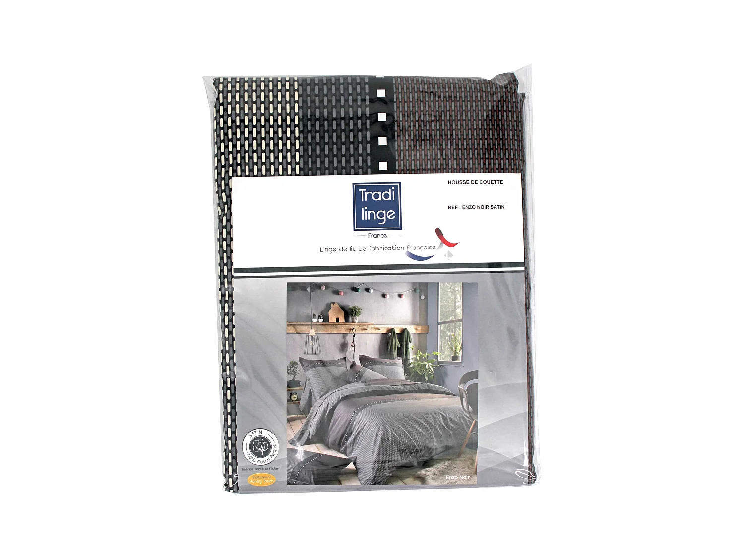 Housse de couette 200x200 cm satin de coton ENZO noir