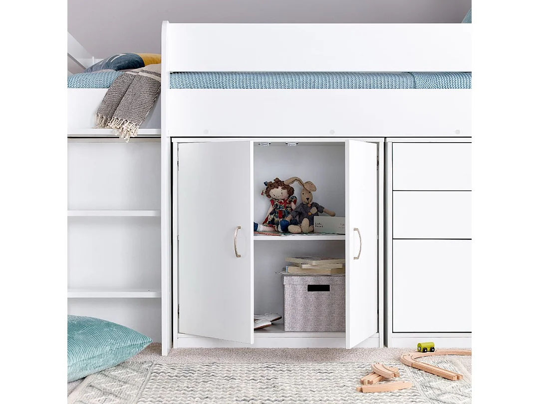Lacy White Storage Mid Sleeper Bed And Spring Mattress