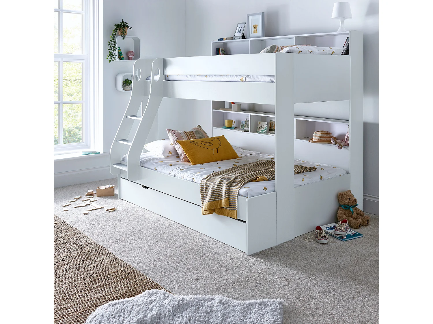 Oliver White Triple Sleeper Storage Bunk Bed With Drawer