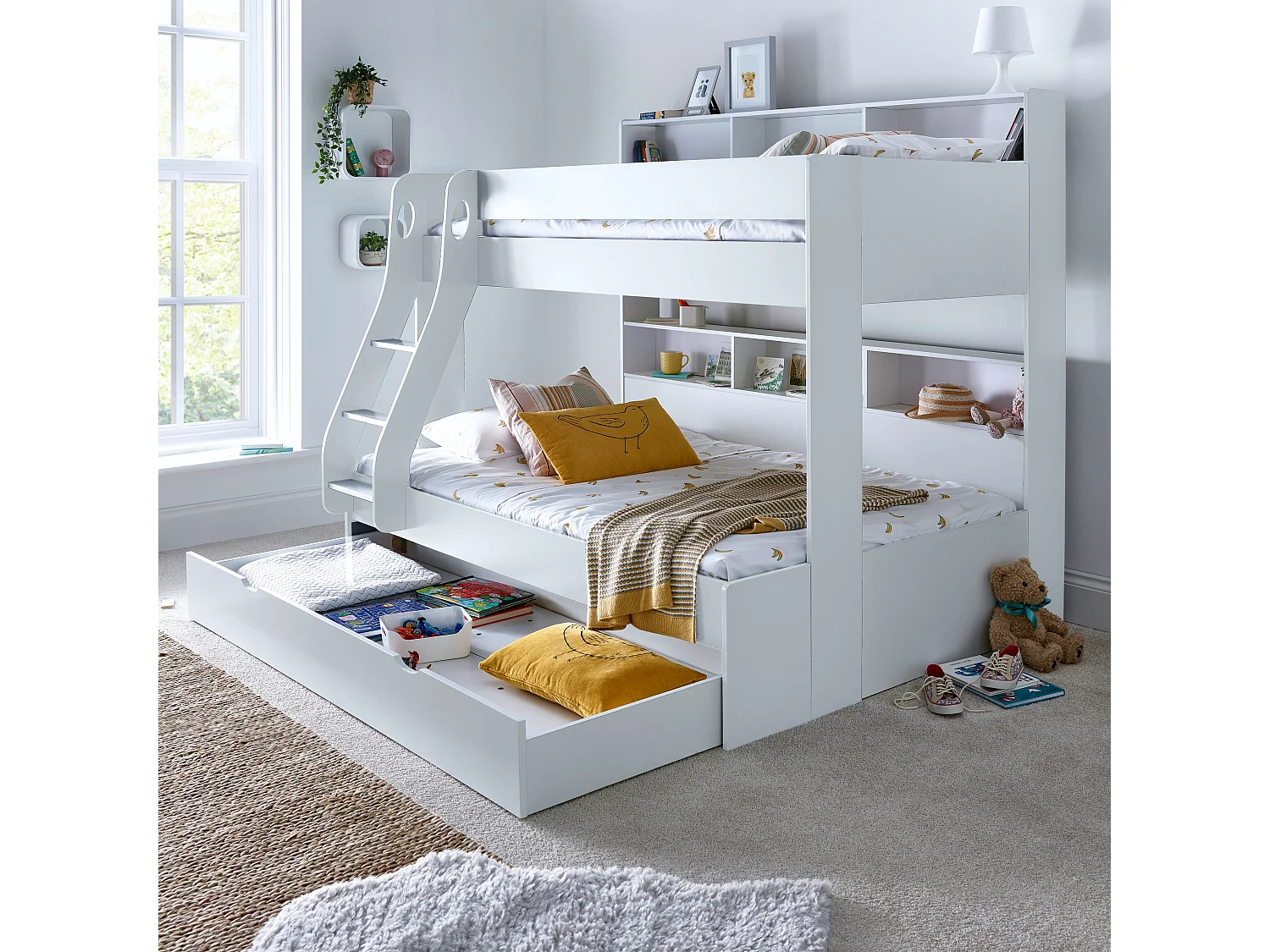 Oliver White Triple Sleeper Storage Bunk Bed With Drawer