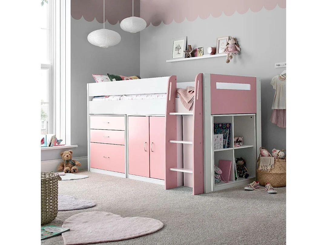 Lacy Pink Storage Mid Sleeper Bed And Orthopaedic Mattress