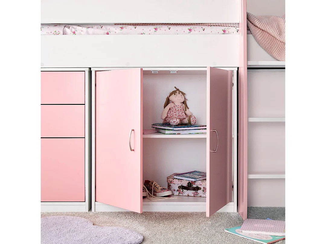 Lacy Pink Storage Mid Sleeper Bed And Orthopaedic Mattress