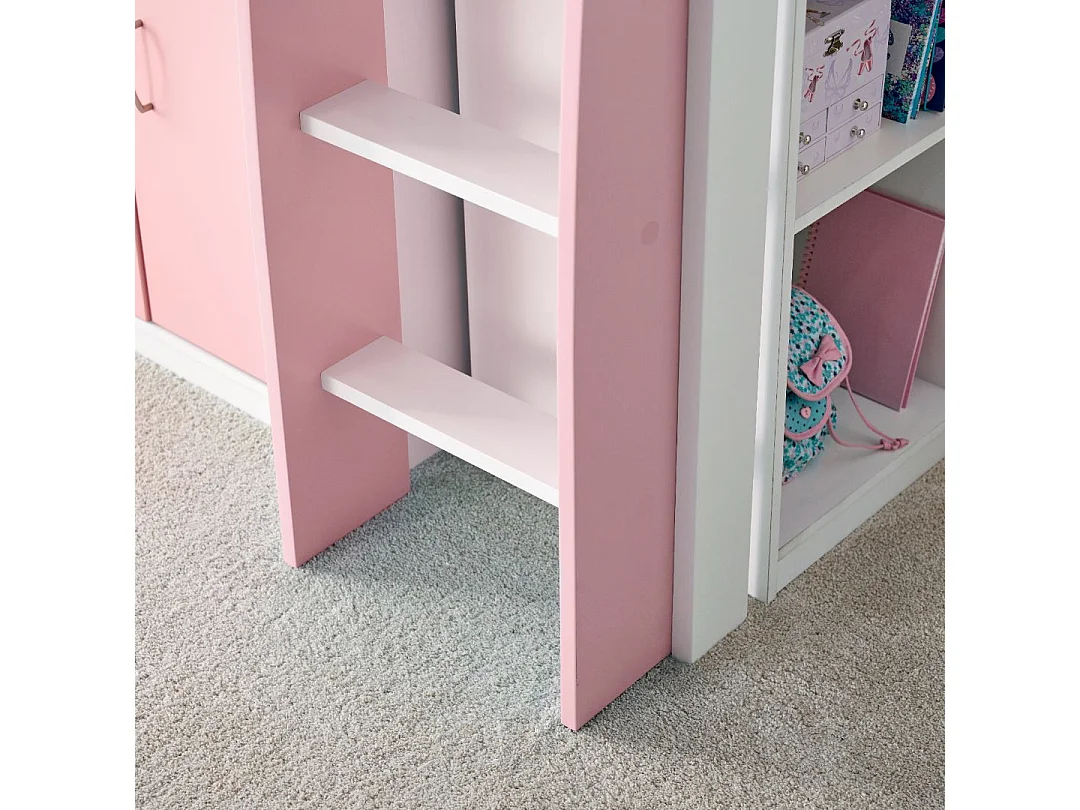 Lacy Pink Storage Mid Sleeper Bed And Orthopaedic Mattress