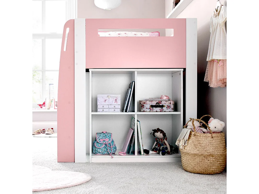 Lacy Pink Storage Mid Sleeper Bed And Memory Foam Mattress