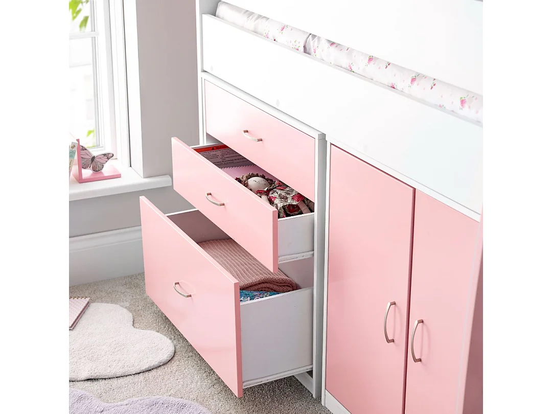 Lacy Pink Storage Mid Sleeper Bed And Memory Foam Mattress