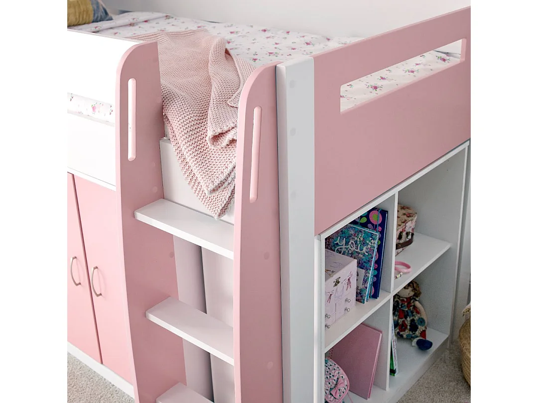 Lacy Pink Storage Mid Sleeper Bed And Spring Mattress