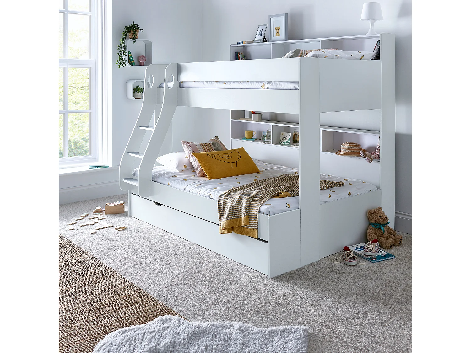 Oliver White Triple Sleeper Storage Bunk Bed Without Drawer