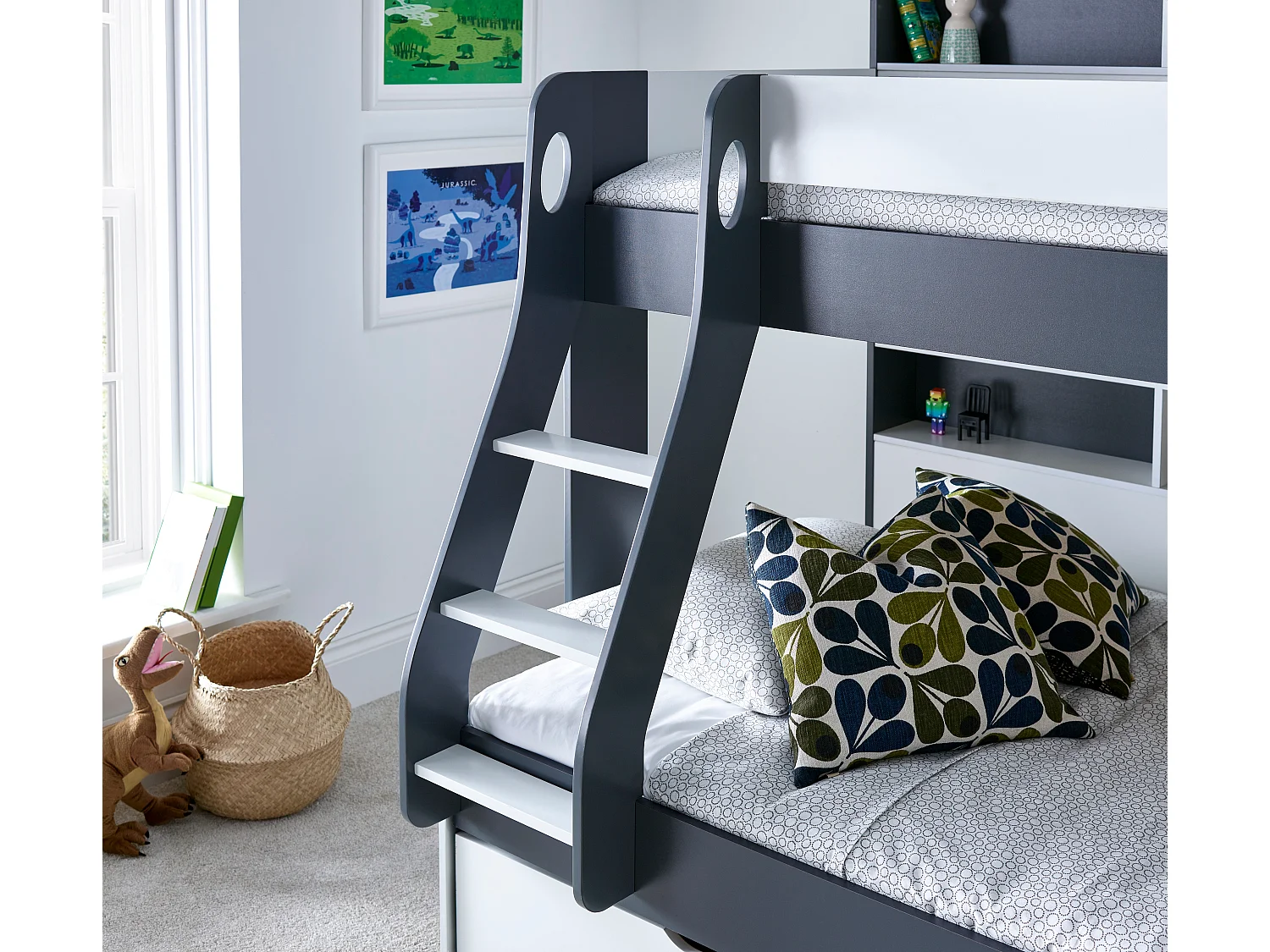 Oliver Grey and White Triple Sleeper Storage Bunk Bed With Drawer