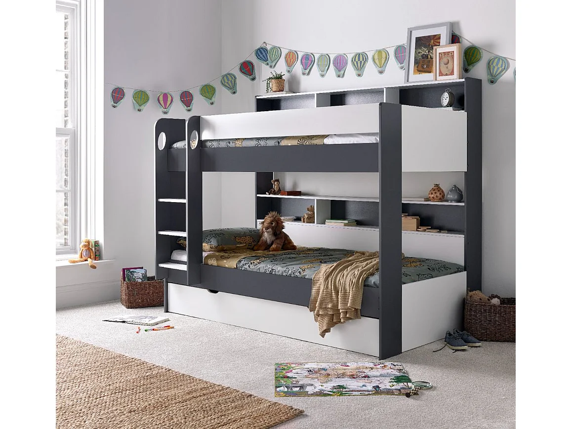 Oliver Grey and White Storage Bunk Bed Without Drawer