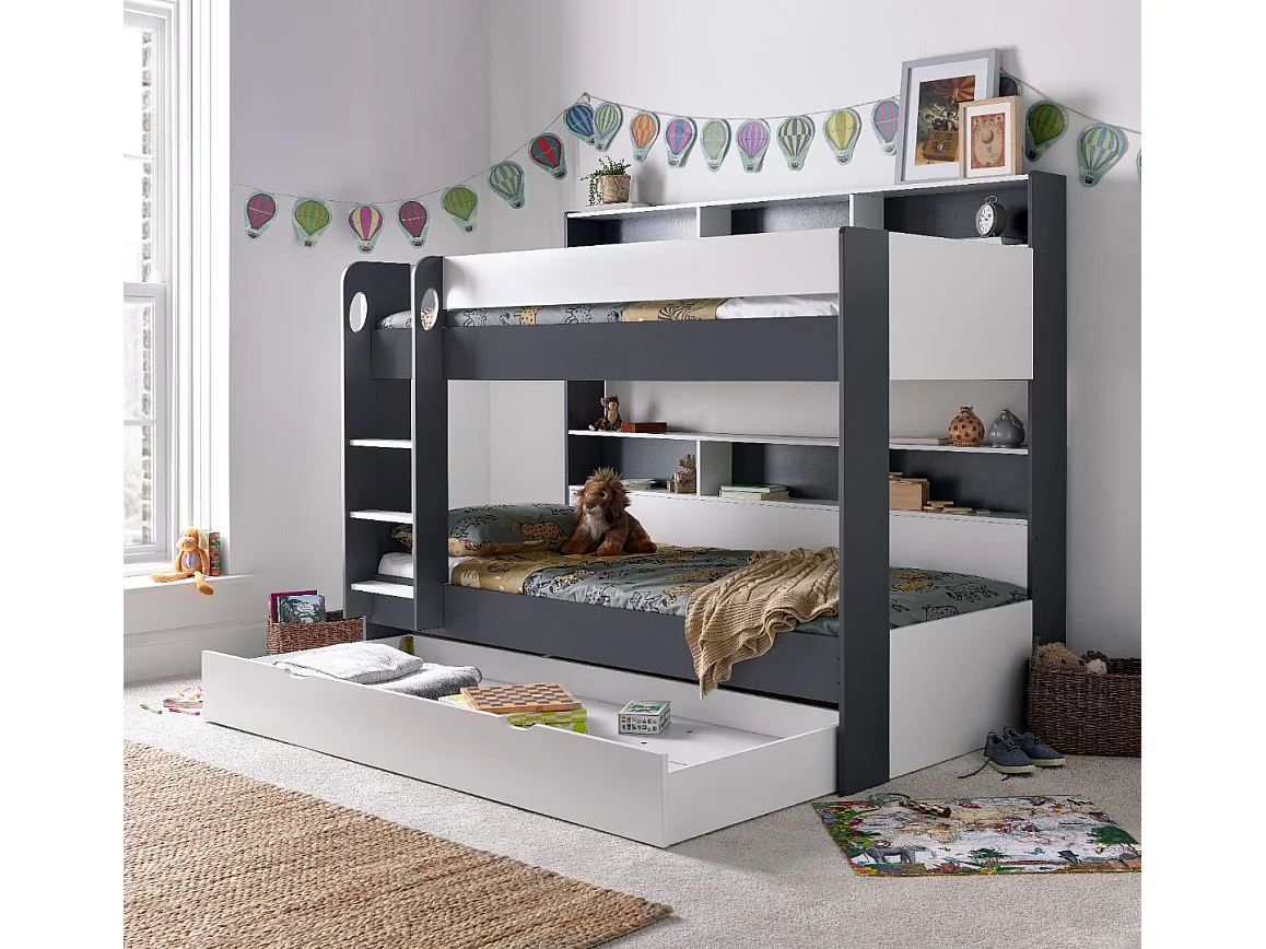 Oliver Grey and White Storage Bunk Bed Without Drawer