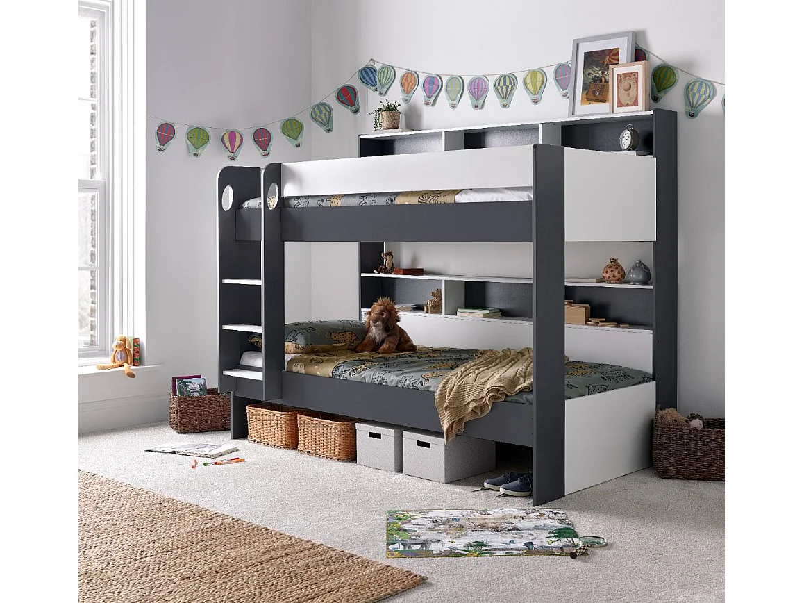 Oliver Grey and White Storage Bunk Bed Without Drawer