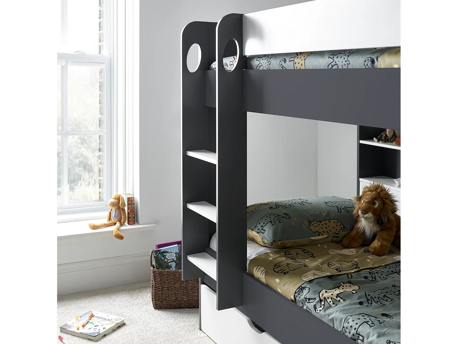 Oliver Grey and White Storage Bunk Bed Without Drawer