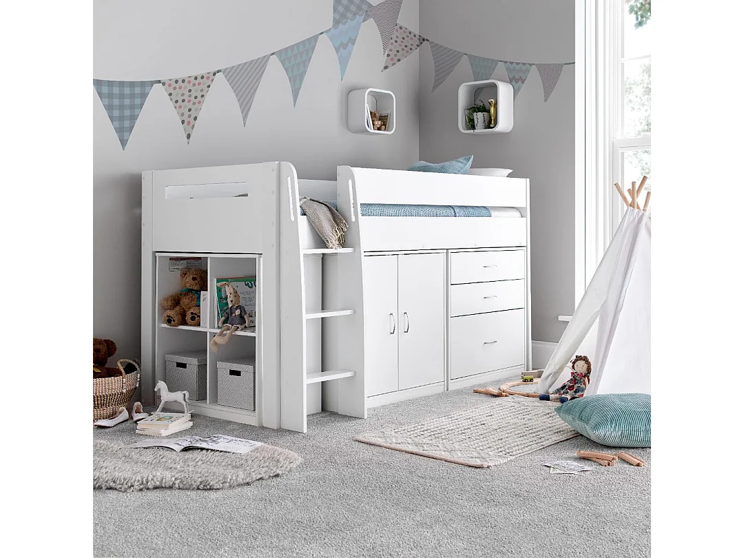Lacy White Storage Mid Sleeper Bed And Memory Foam Mattress