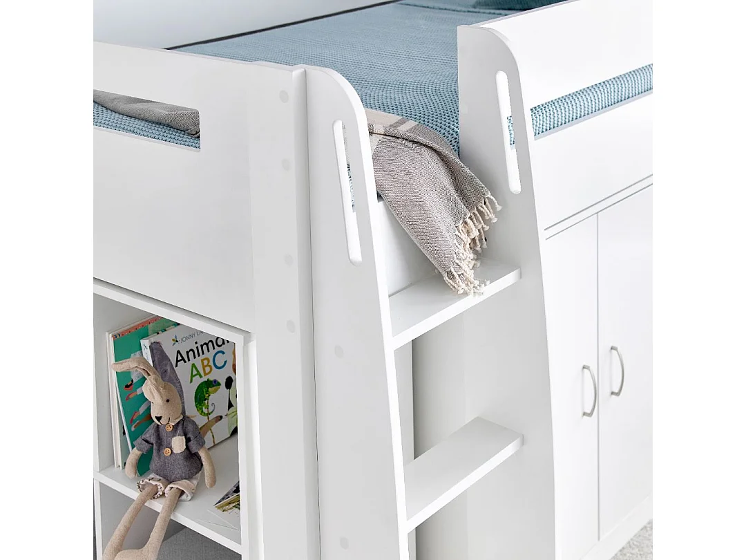 Lacy White Storage Mid Sleeper Bed And Memory Foam Mattress