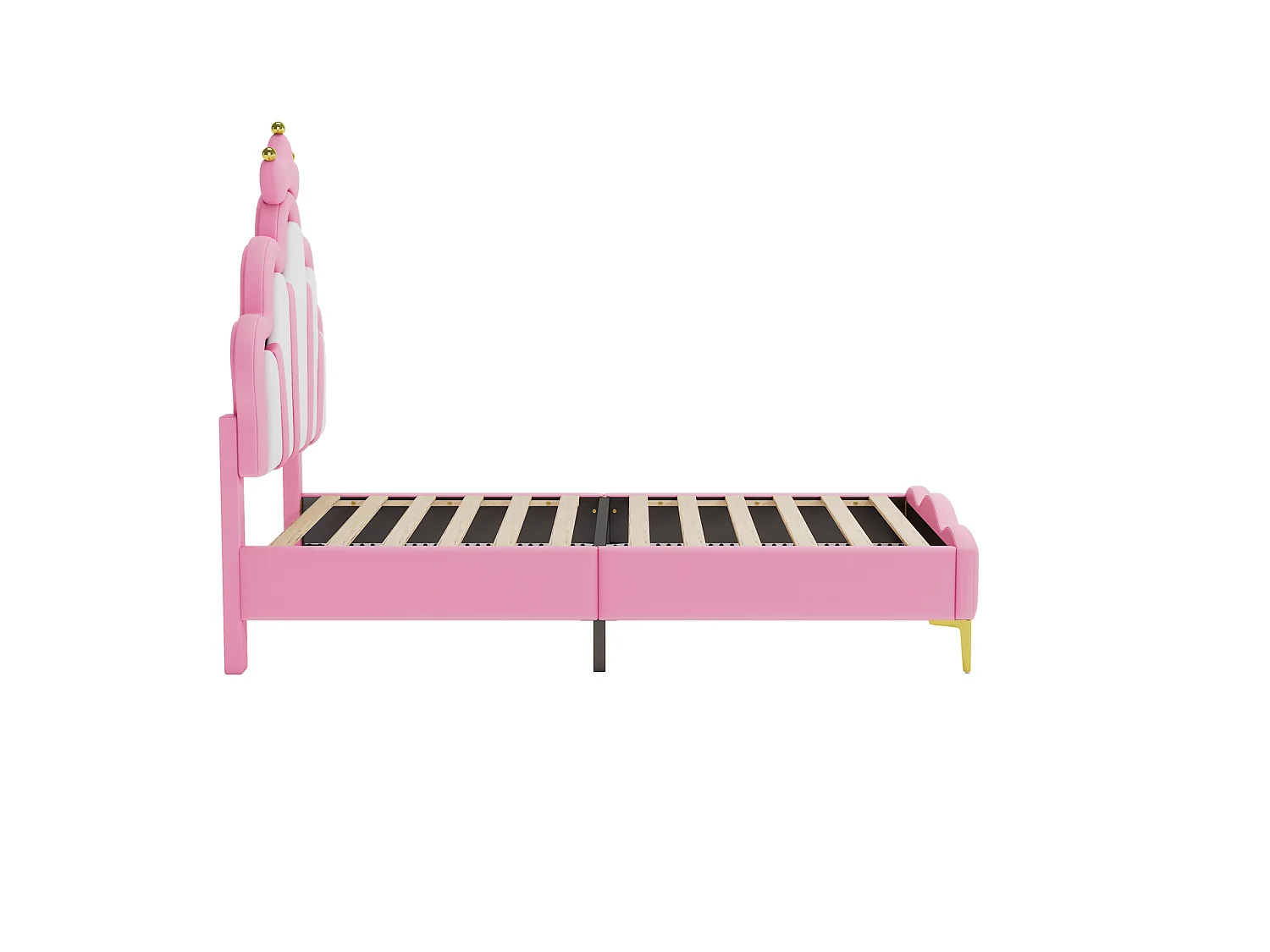 DreamMespace Lit Couronne Princesse 90x200 cm - Meuble de Rangement Rembourré avec Double Bande LED et Tête de Lit Réglable, Simili Cuir Rose