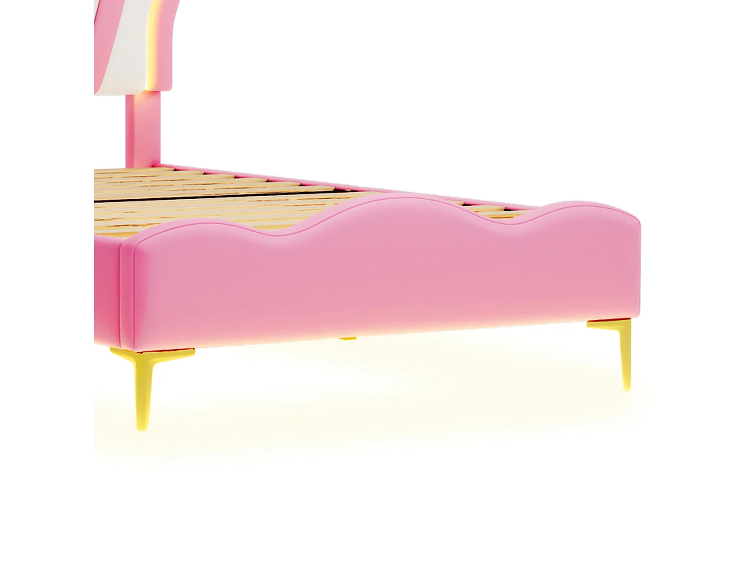 DreamMespace Lit Couronne Princesse 90x200 cm - Meuble de Rangement Rembourré avec Double Bande LED et Tête de Lit Réglable, Simili Cuir Rose