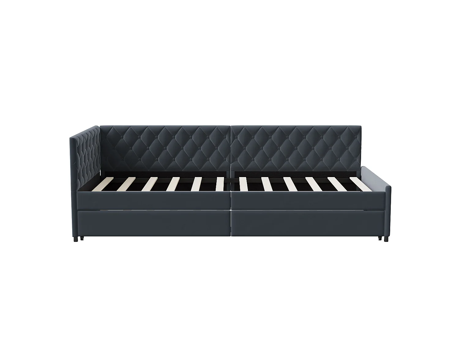 DreamMespace Canapé Lit Gigogne 90x200 cm - Lit d'Appoint en L avec Tête de Lit Capitonnée, Velours Gris