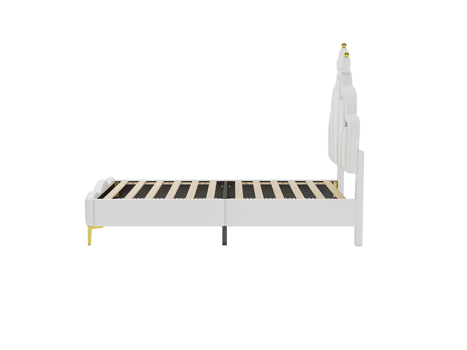 DreamMespace Lit Couronne Princesse 90x190 cm - Meuble de Rangement Rembourré avec Double Bande LED et Tête de Lit Réglable, Simili Cuir Blanc