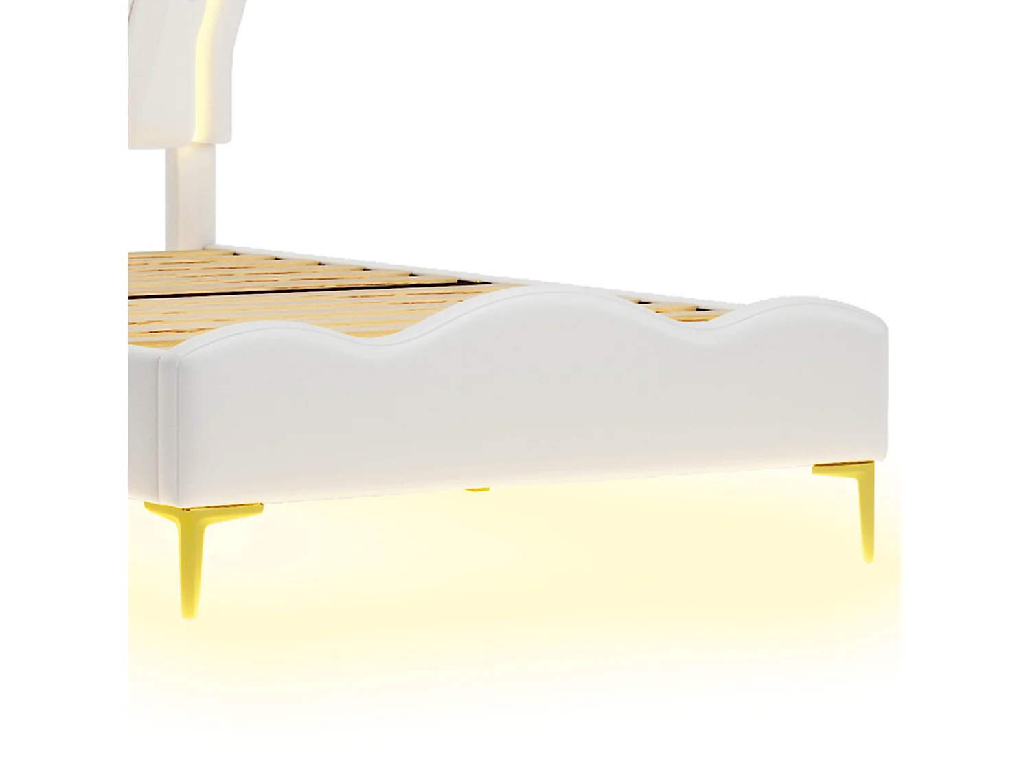DreamMespace Lit Couronne Princesse 90x190 cm - Meuble de Rangement Rembourré avec Double Bande LED et Tête de Lit Réglable, Simili Cuir Blanc