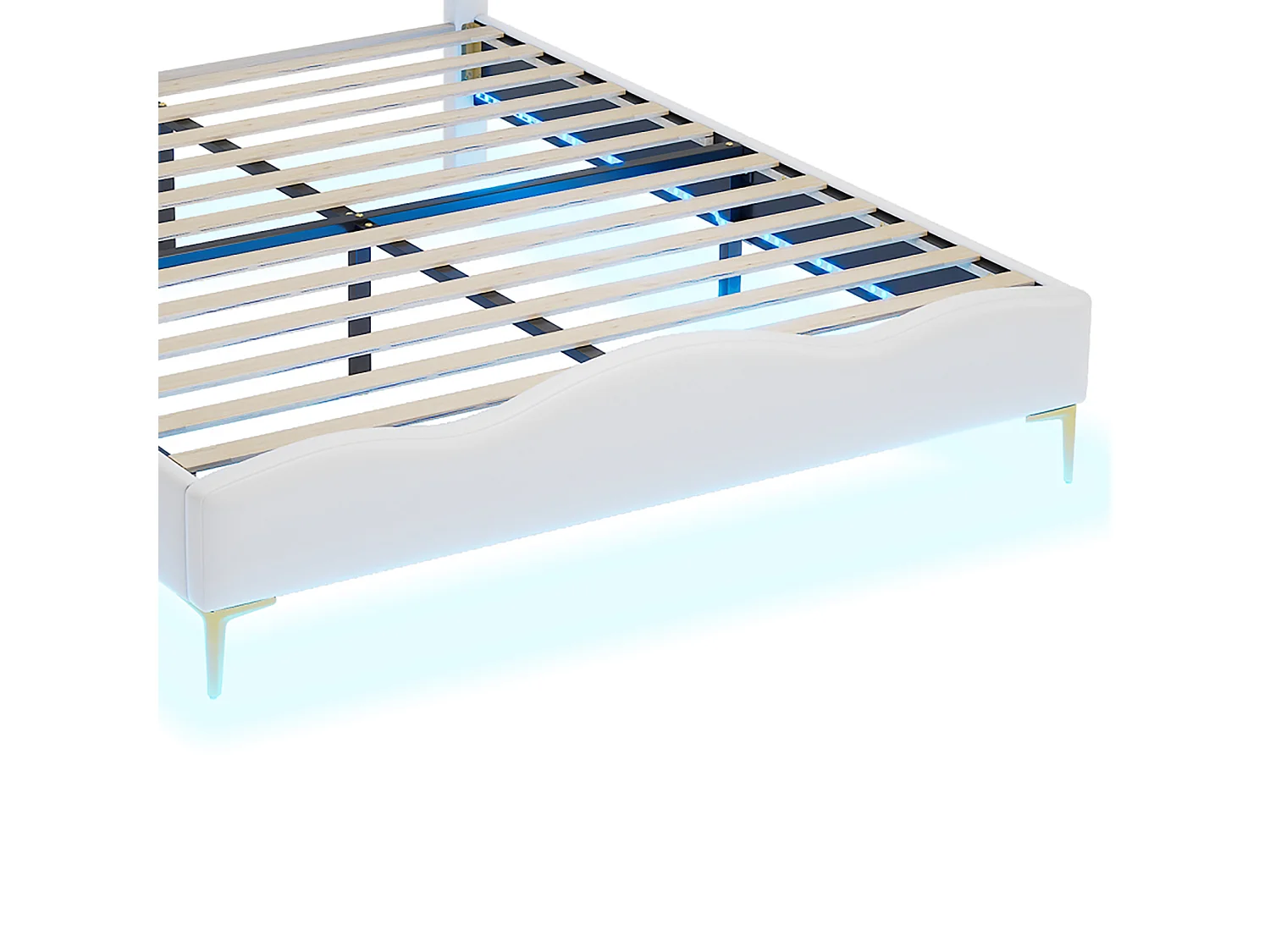 DreamMespace Lit Couronne Princesse 140x190 cm - Meuble de Rangement Rembourré avec Double Bande LED et Tête de Lit Réglable, Simili Cuir Blanc