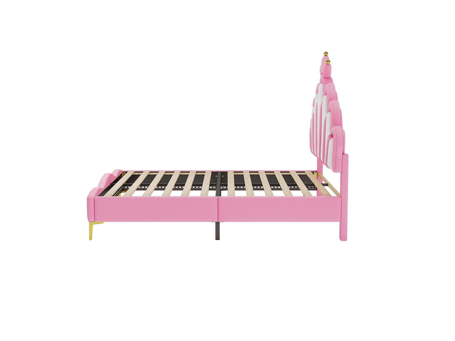 DreamMespace Lit Couronne Princesse 140x190 cm - Meuble de Rangement Rembourré avec Double Bande LED et Tête de Lit Réglable, Simili Cuir Rose