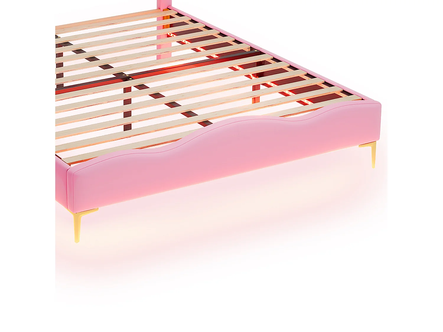 DreamMespace Lit Couronne Princesse 140x190 cm - Meuble de Rangement Rembourré avec Double Bande LED et Tête de Lit Réglable, Simili Cuir Rose