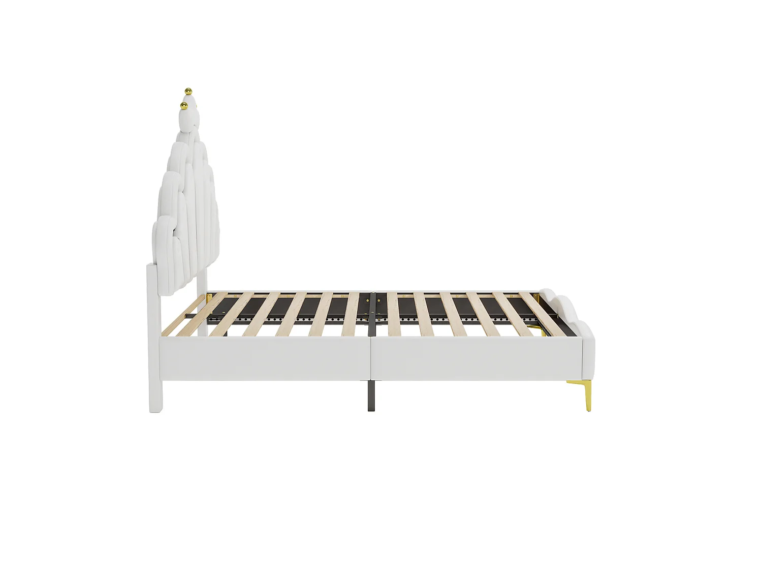 DreamMespace Lit Couronne Princesse 140x200 cm - Meuble de Rangement Rembourré avec Double Bande LED et Tête de Lit Réglable, Simili Cuir Blanc