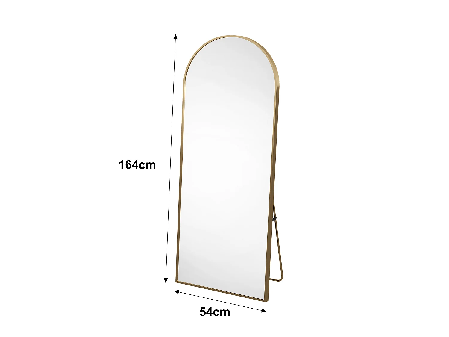 Miroir Pleine Longueur Arqué Autoportant Et Mural, Cadre Doré Avec Support En U, 164x54cm, Alliage D’aluminium Et Verre Trempé