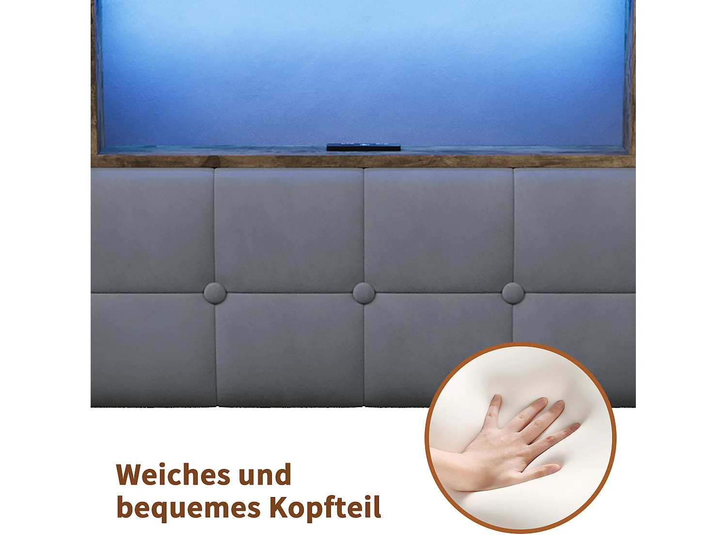Lit Double Capitonné En Velours 160 X 200 Cm Avec Tête De Lit Multifonctionnelle : Étagère, Tiroirs Et Éclairage LED, 4 Tiroirs De Rangement, Gris
