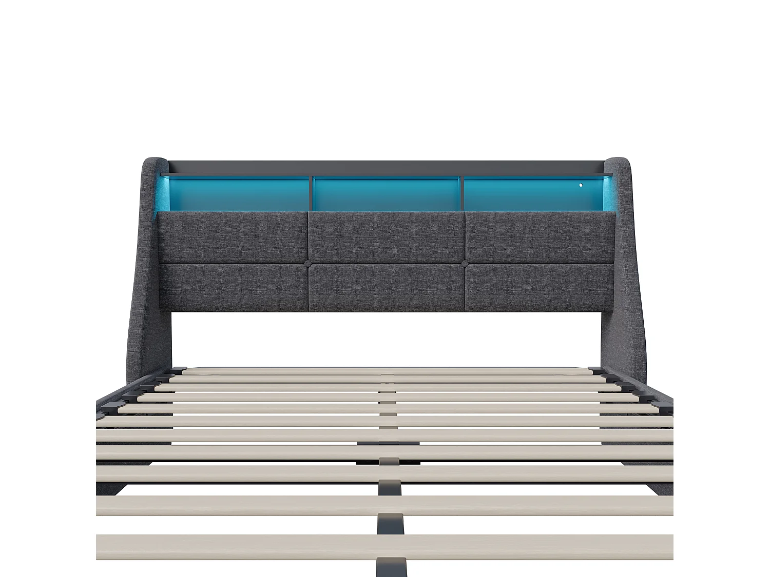 Lit 140x190 avec Sommier et LED, Cadre de Lit avec 4 Tiroirs de Rangement,2 USB & 1 Type-C,Gris Lin Respirant pour Chambre ou Studio