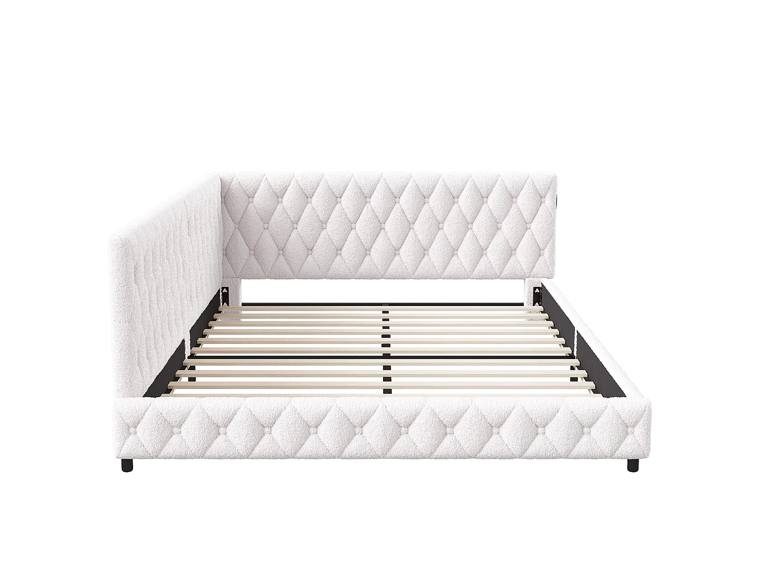 DreamMespace Canapé Lit Méridienne 140x200 cm - Lit d'Appoint en L avec Éclairage LED & USB, Tissu Bouclette Beige