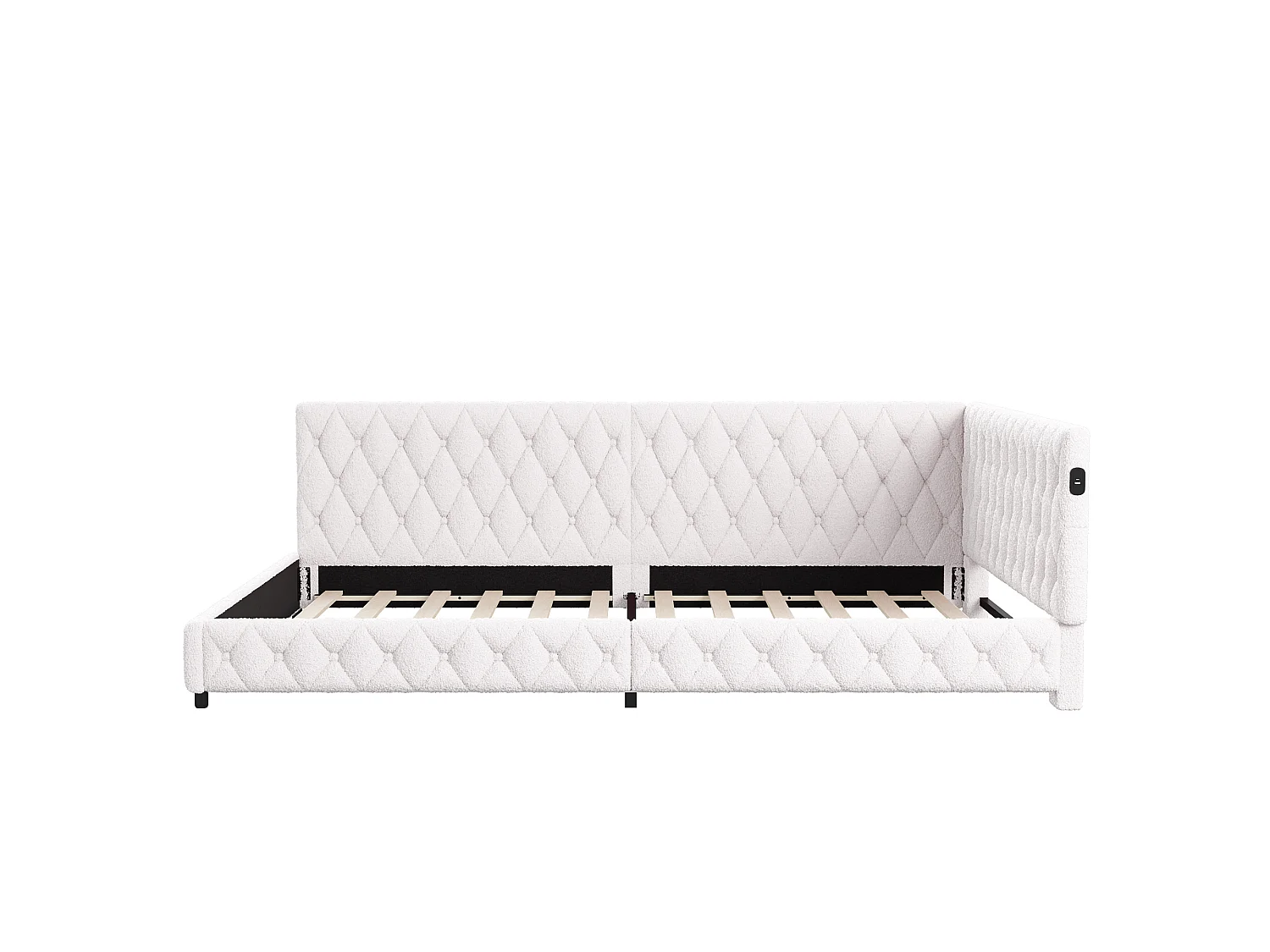 DreamMespace Canapé Lit Méridienne 140x200 cm - Lit d'Appoint en L avec Éclairage LED & USB, Tissu Bouclette Beige