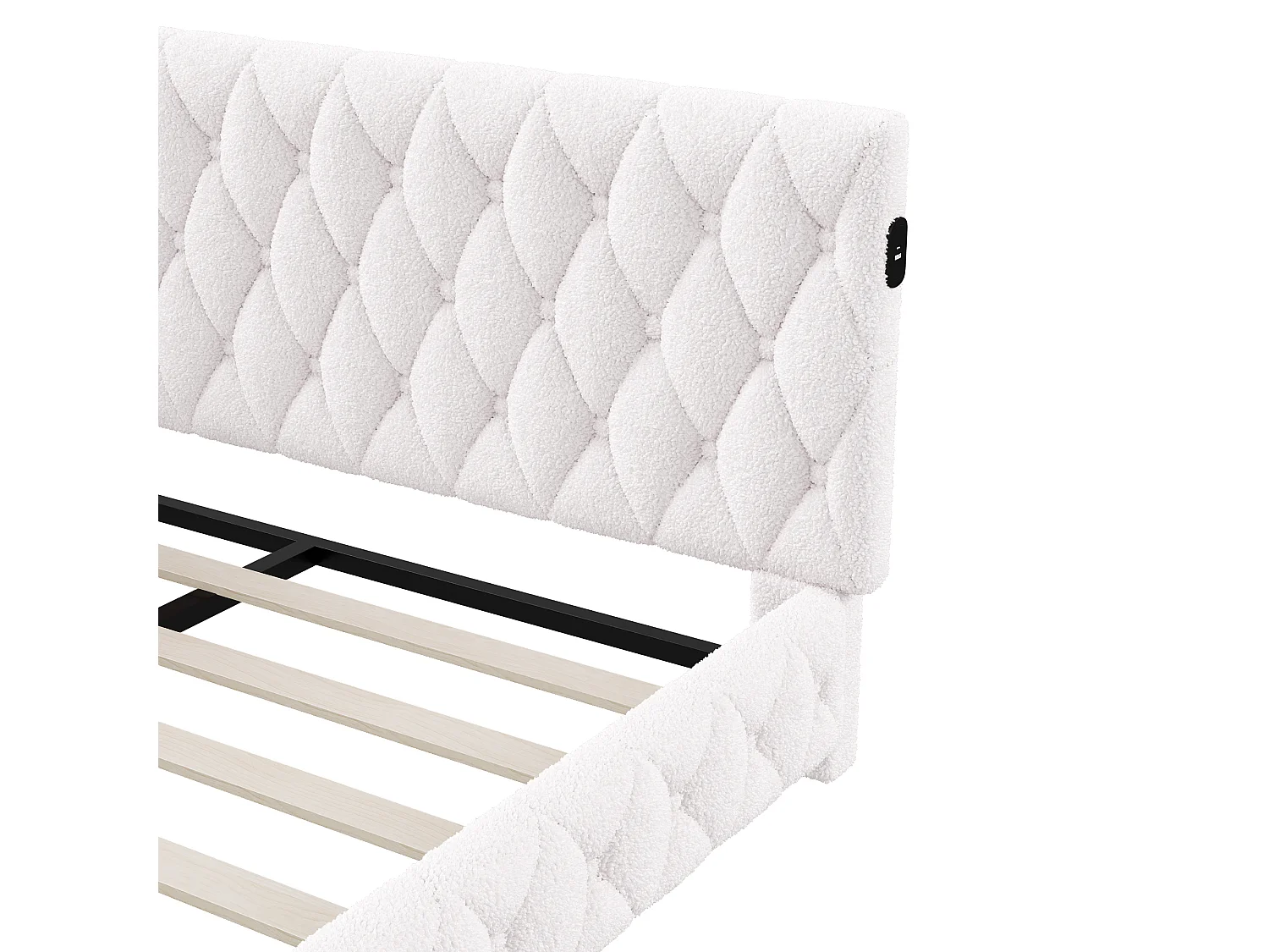 DreamMespace Canapé Lit Méridienne 140x200 cm - Lit d'Appoint en L avec Éclairage LED & USB, Tissu Bouclette Beige