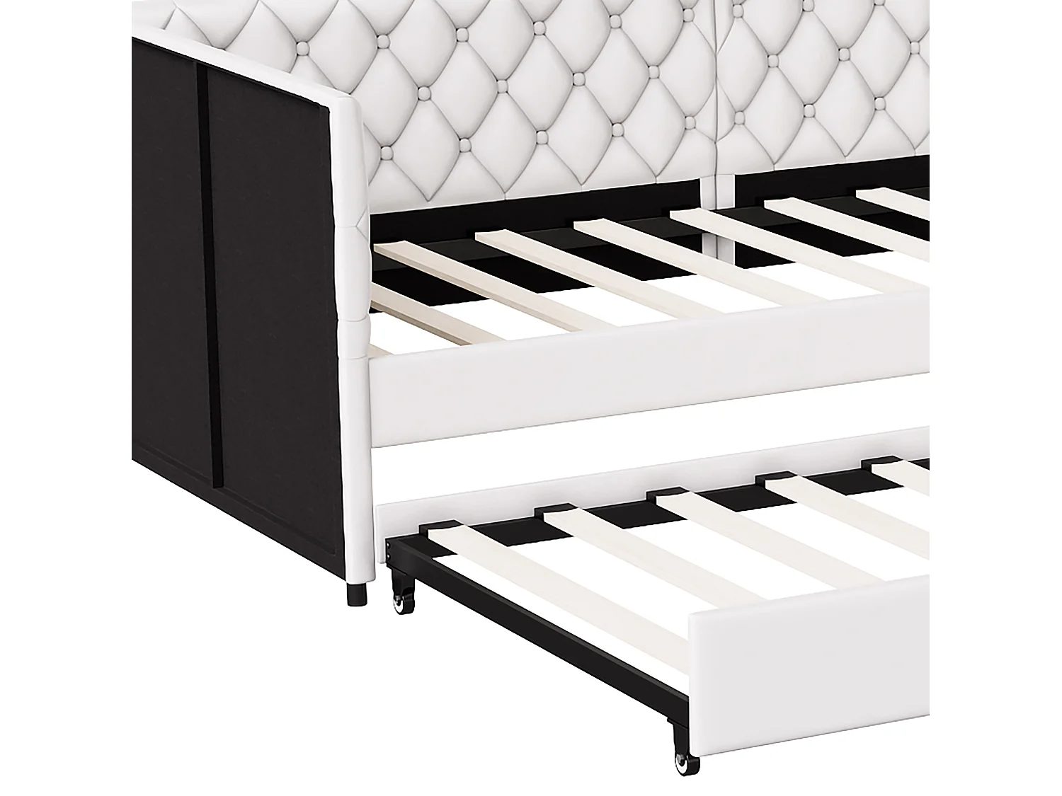DreamMespace Canapé Lit Gigogne 90x200 cm - Lit d'Appoint en L avec Tête de Lit Capitonnée, Velours Beige