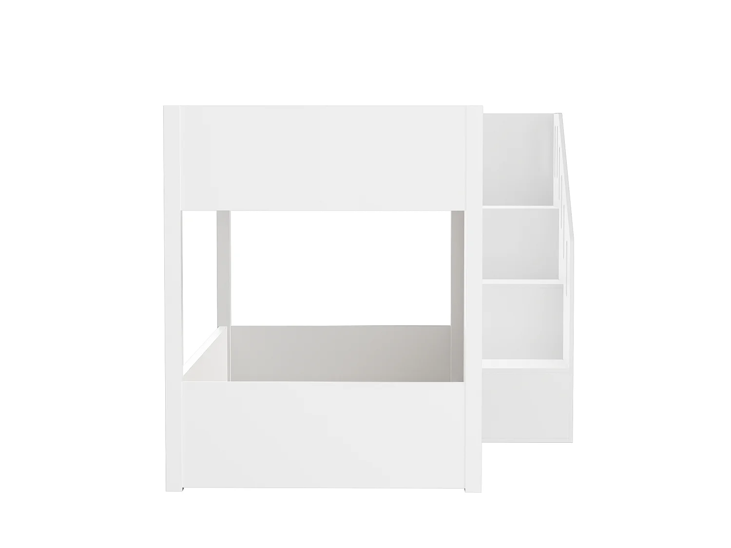 Lit superposé enfant blanc 90x200, escalier avec rangement, barrières sécurité, sans matelas