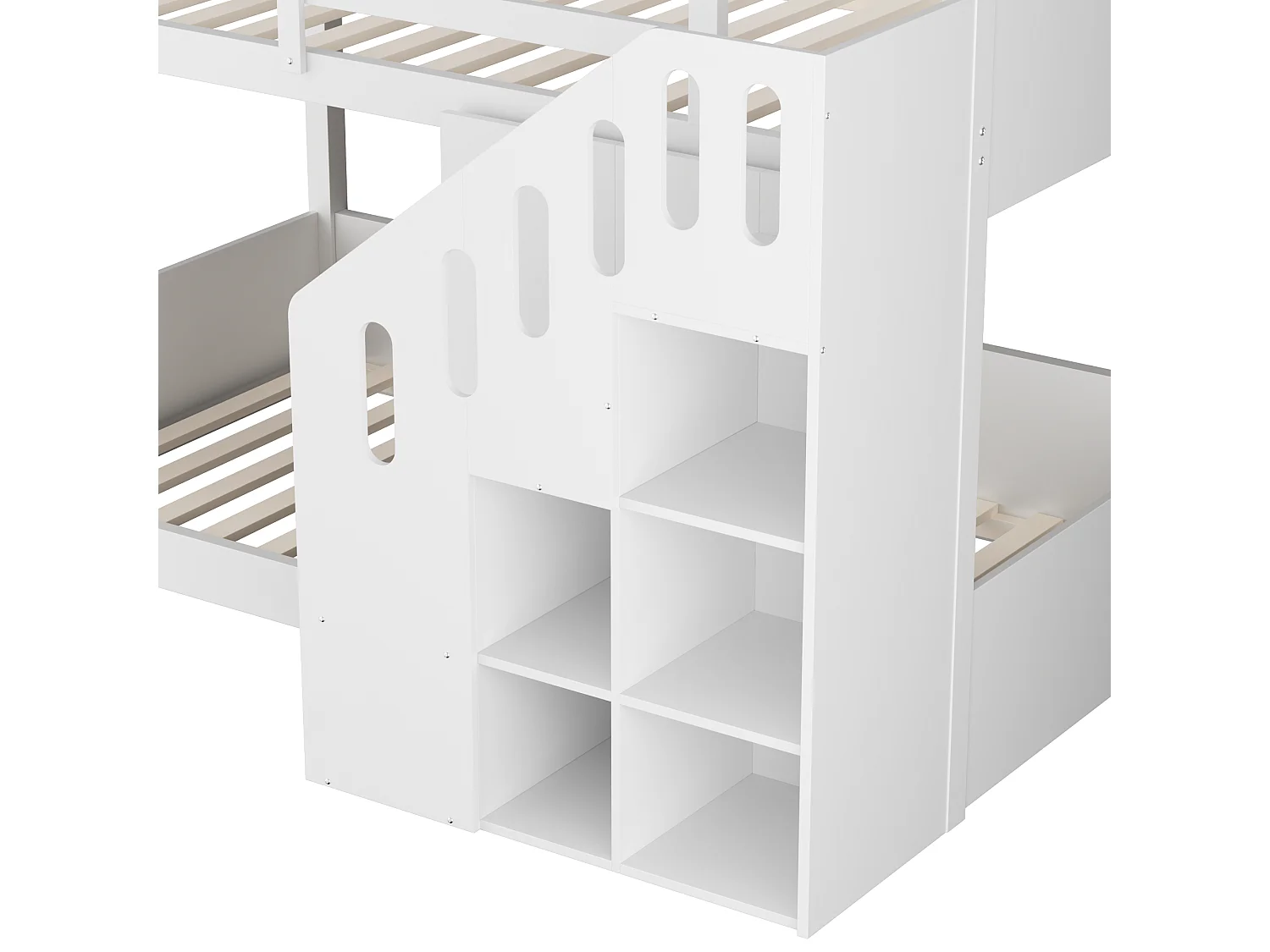 Lit superposé enfant blanc 90x200, escalier avec rangement, barrières sécurité, sans matelas