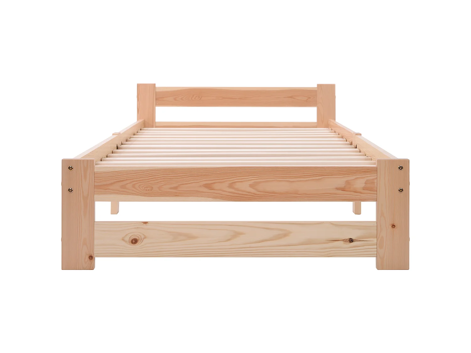 Lit futon en bois massif, lit en bois naturel avec tête de lit et sommier à lattes, naturel (200x90cm)