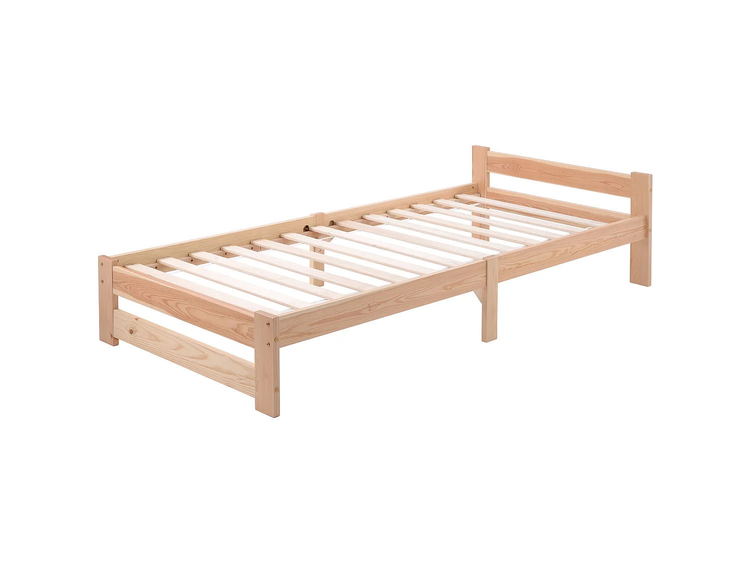 Lit futon en bois massif, lit en bois naturel avec tête de lit et sommier à lattes, naturel (200x90cm)