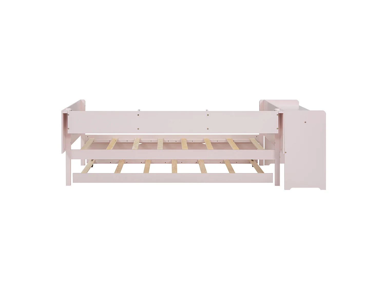 90 x 200 cm, lit simple, avec lit gigogne, avec bureau, trois étagères sur le côté du lit, rose