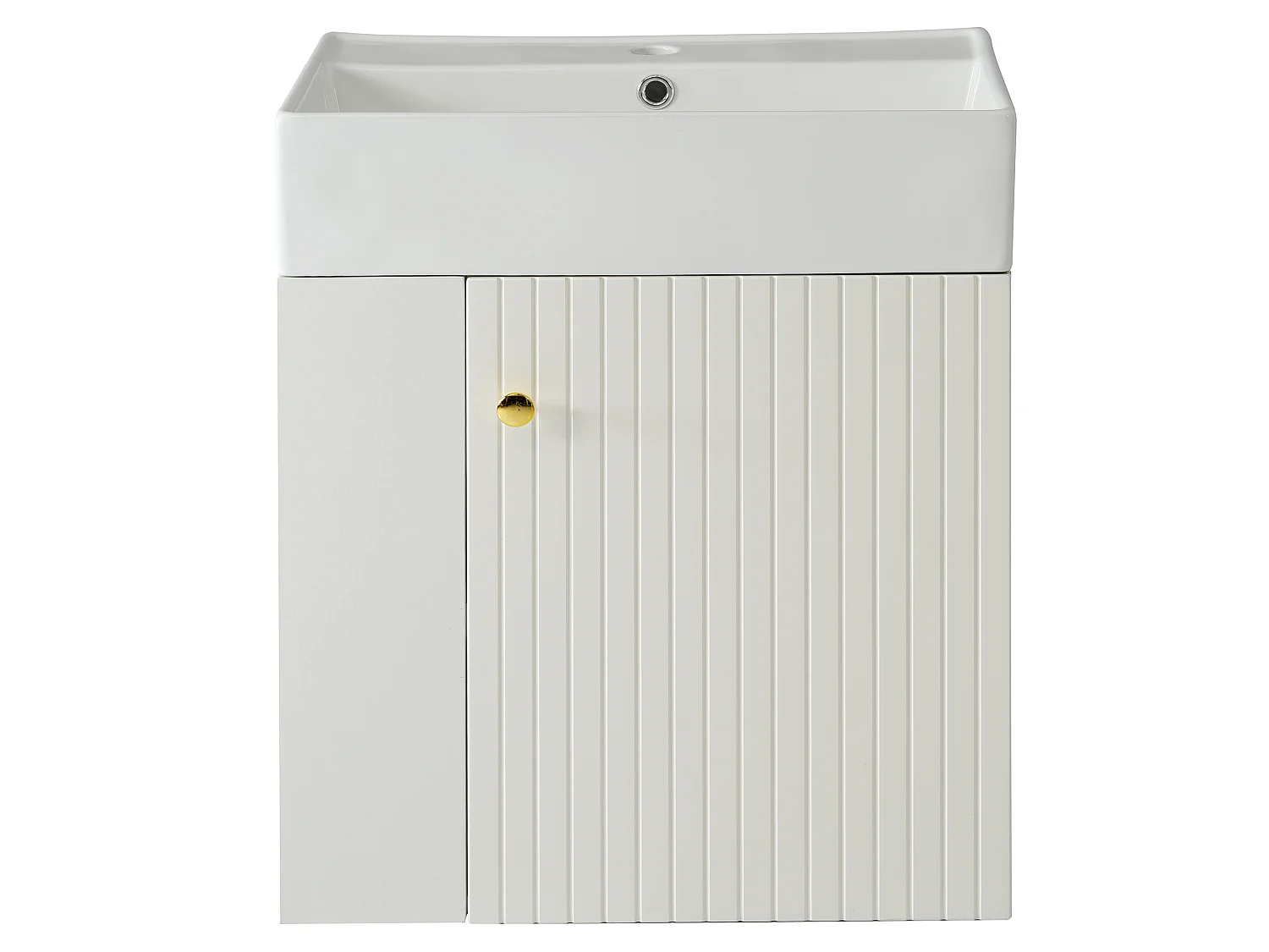 Meuble vasque blanc mural 55 cm, lavabo intégré, design moderne, gain de place pour salle de bain