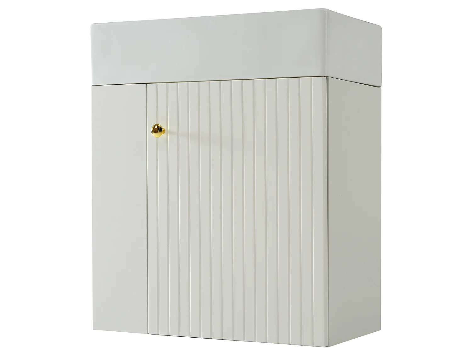 Meuble vasque blanc mural 55 cm, lavabo intégré, design moderne, gain de place pour salle de bain