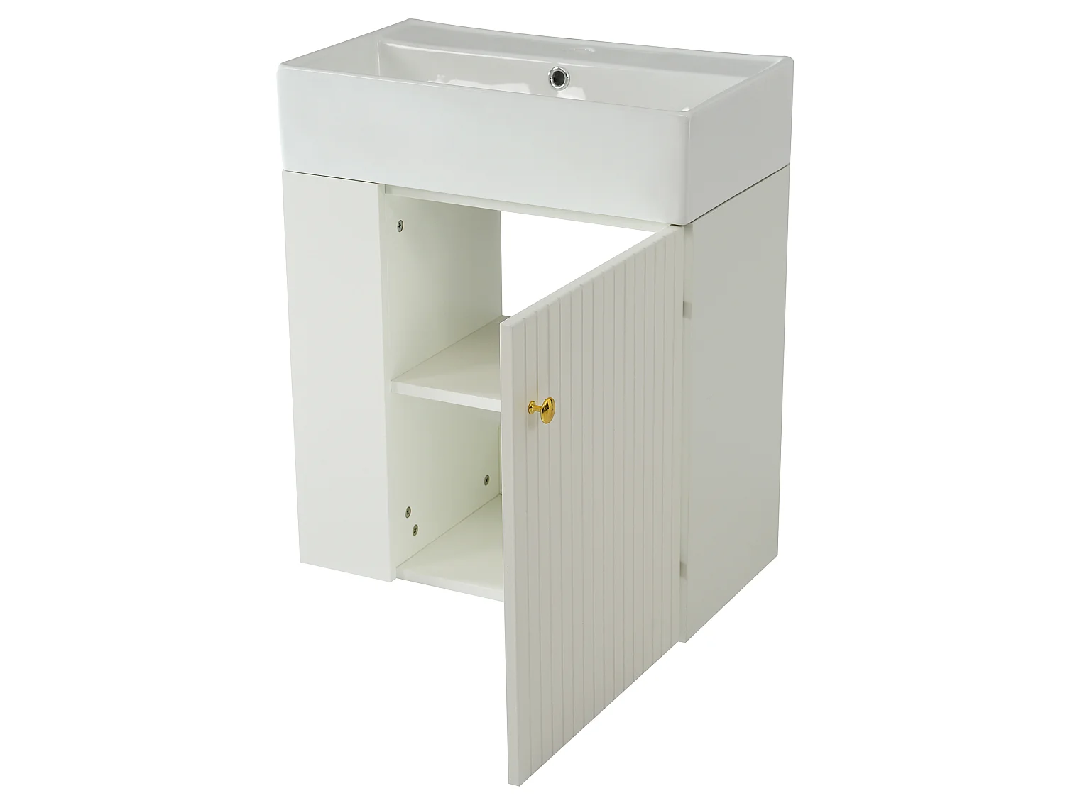 Meuble vasque blanc mural 55 cm, lavabo intégré, design moderne, gain de place pour salle de bain